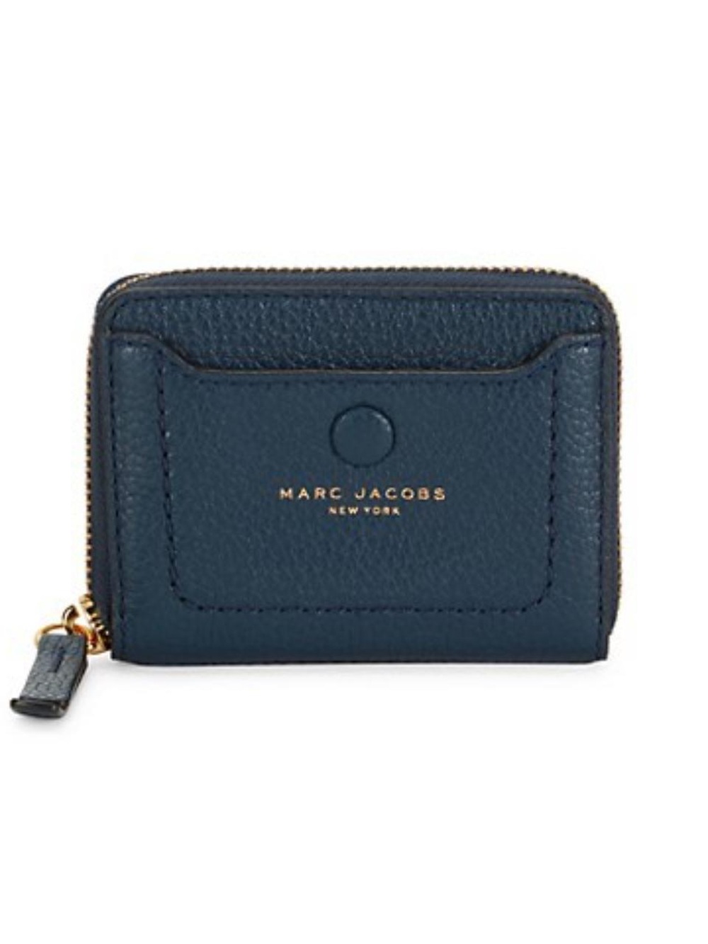 Marc Jacobs Empire City Navy Blue Pebbled Leather Zip Card Case Wallet